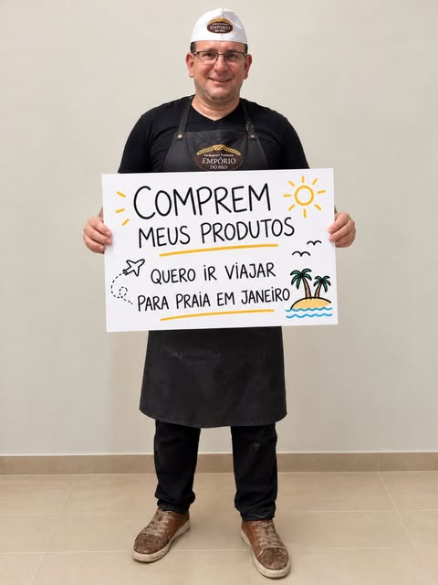 Padeiro do Empório do Pão com avental da marca